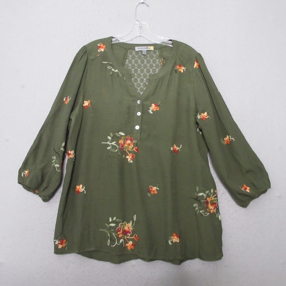 Olive Floral Button-Front Women’s Blouse